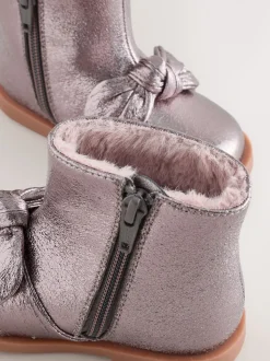Pewter Grey Metallic Bow Boots