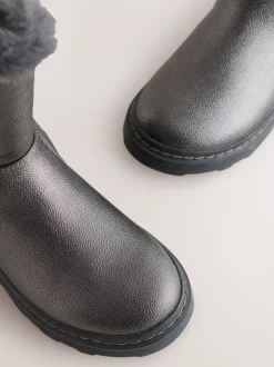 Pewter Grey Standard Fit (F) Faux Fur Lined Buckle Boots