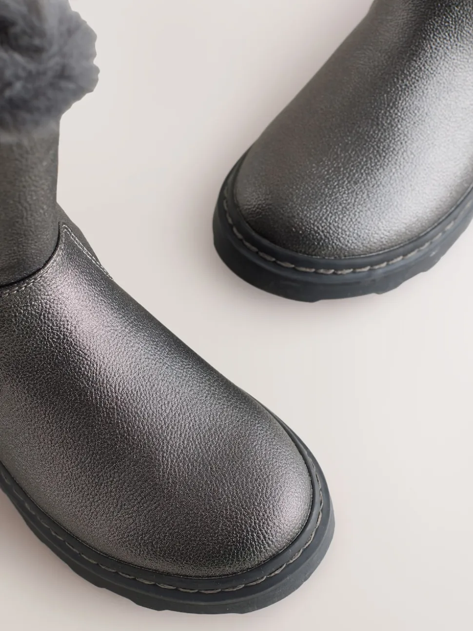 Pewter Grey Wide Fit (G) Faux Fur Lined Buckle Boots