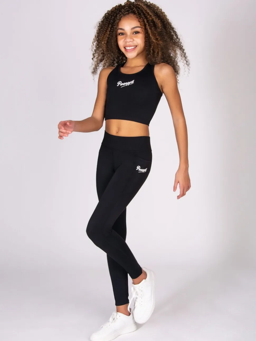 Pineapple Black Active Pocket Full Length Leggings