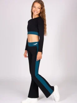 Pineapple Black Contrast Panel Long Sleeve Jersey Crop Top