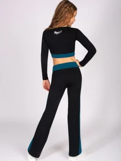 Pineapple Black Contrast Panel Long Sleeve Jersey Crop Top