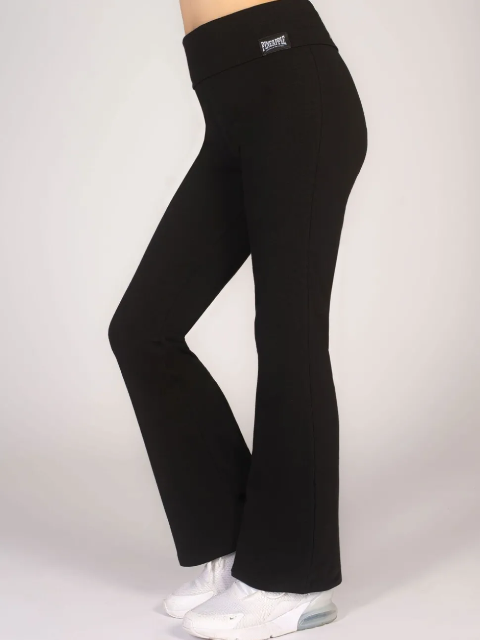 Pineapple Black Foldover Waistband Girls Jersey Flare Trousers