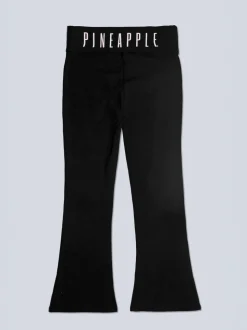 Pineapple Black Foldover Waistband Girls Jersey Flare Trousers