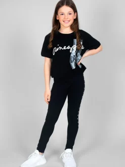 Pineapple Black Heart Stud Leggings