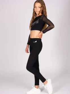 Pineapple Black Logo Mesh Panel Long Sleeve Crop Top