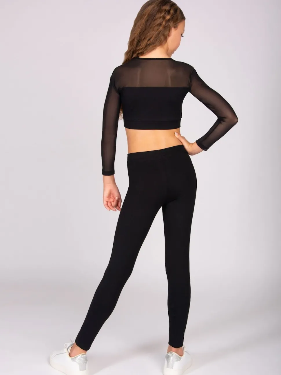 Pineapple Black Logo Mesh Panel Long Sleeve Crop Top
