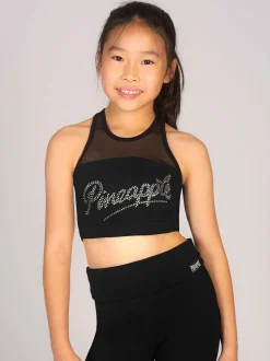 Pineapple Black Logo Mesh Panel Girls Crop Top