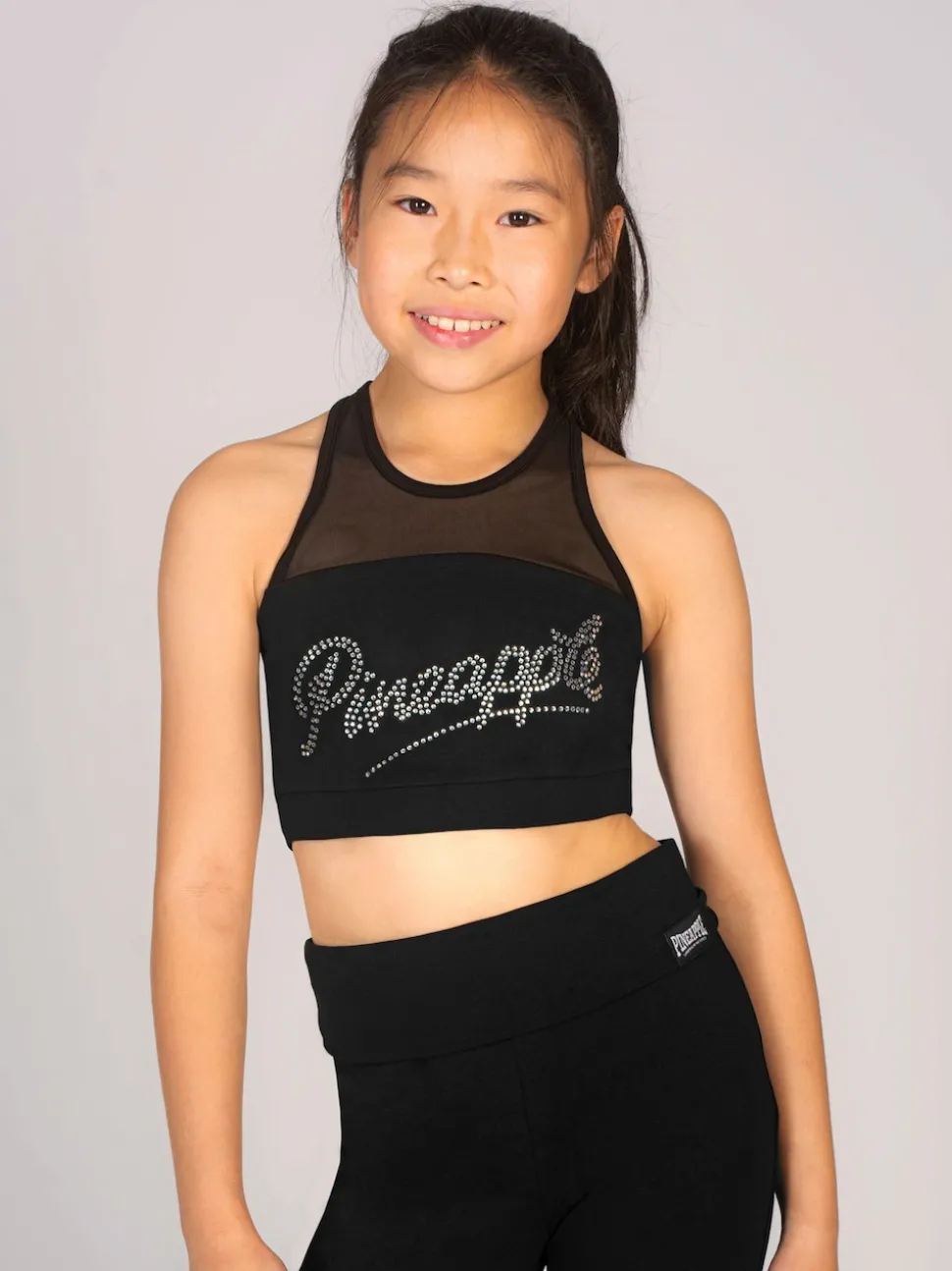 Pineapple Black Logo Mesh Panel Girls Crop Top
