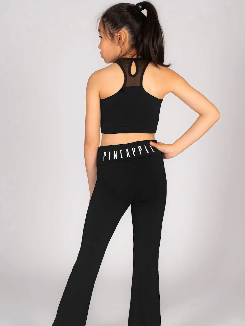 Pineapple Black Logo Mesh Panel Girls Crop Top