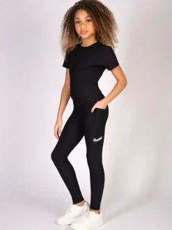Pineapple Black Panel Rib Pocket Leggings