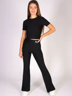 Pineapple Black Rib Flare Trousers