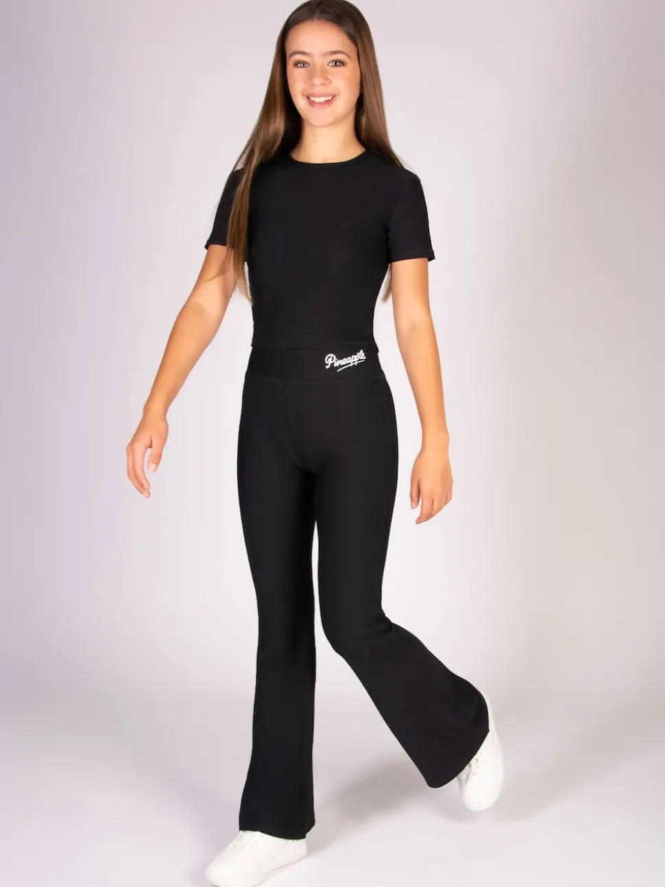 Pineapple Black Rib Flare Trousers