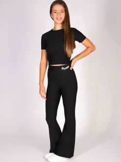 Pineapple Black Rib Flare Trousers