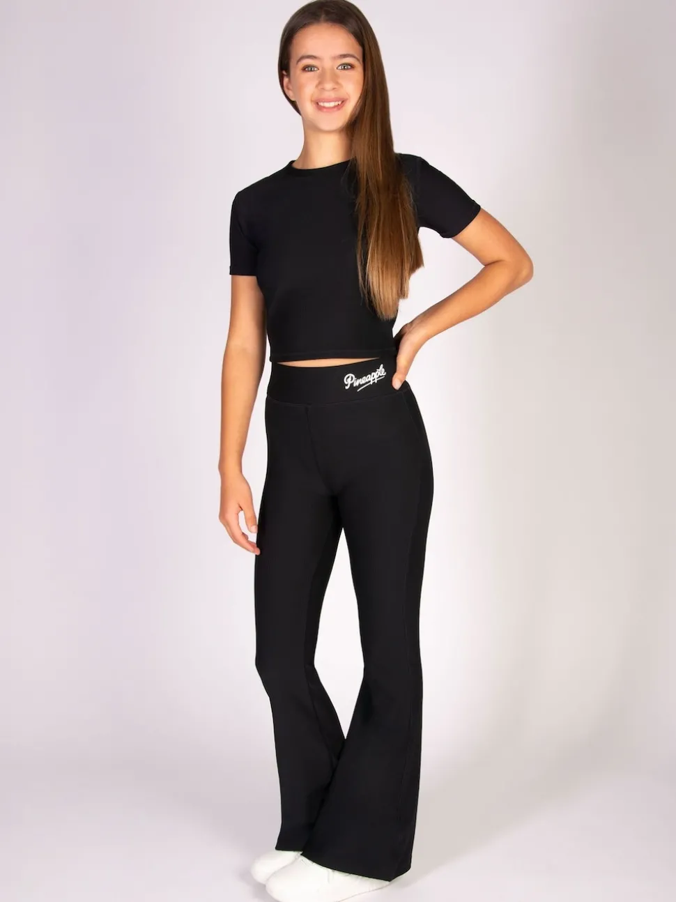 Pineapple Black Rib Flare Trousers