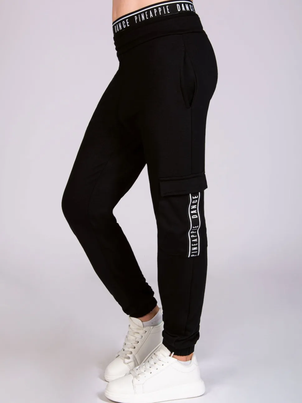 Pineapple Black/White Wide Leg Girls Cargo Joggers