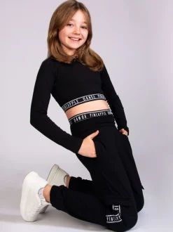 Pineapple Black/White Wide Leg Girls Cargo Joggers