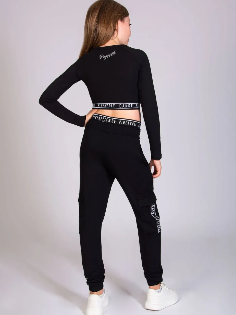 Pineapple Black/White Wide Leg Girls Cargo Joggers