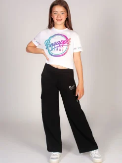 Pineapple Black Wide Leg Girls Cargo Joggers