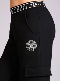 Pineapple Black Wide Leg Girls Cargo Joggers
