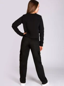 Pineapple Black Wide Leg Girls Cargo Joggers