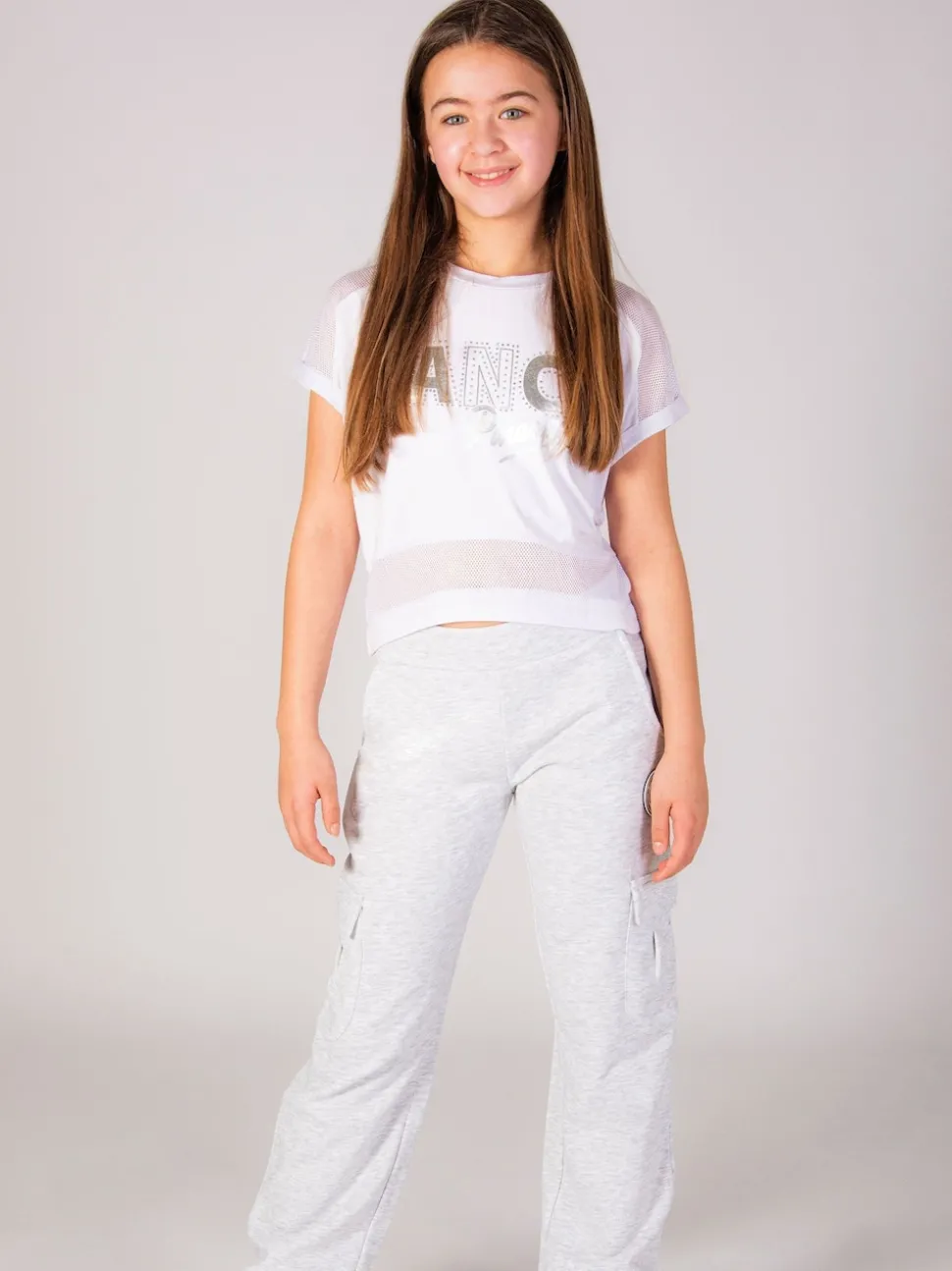 Pineapple Light Grey Wide Leg Girls Cargo Joggers