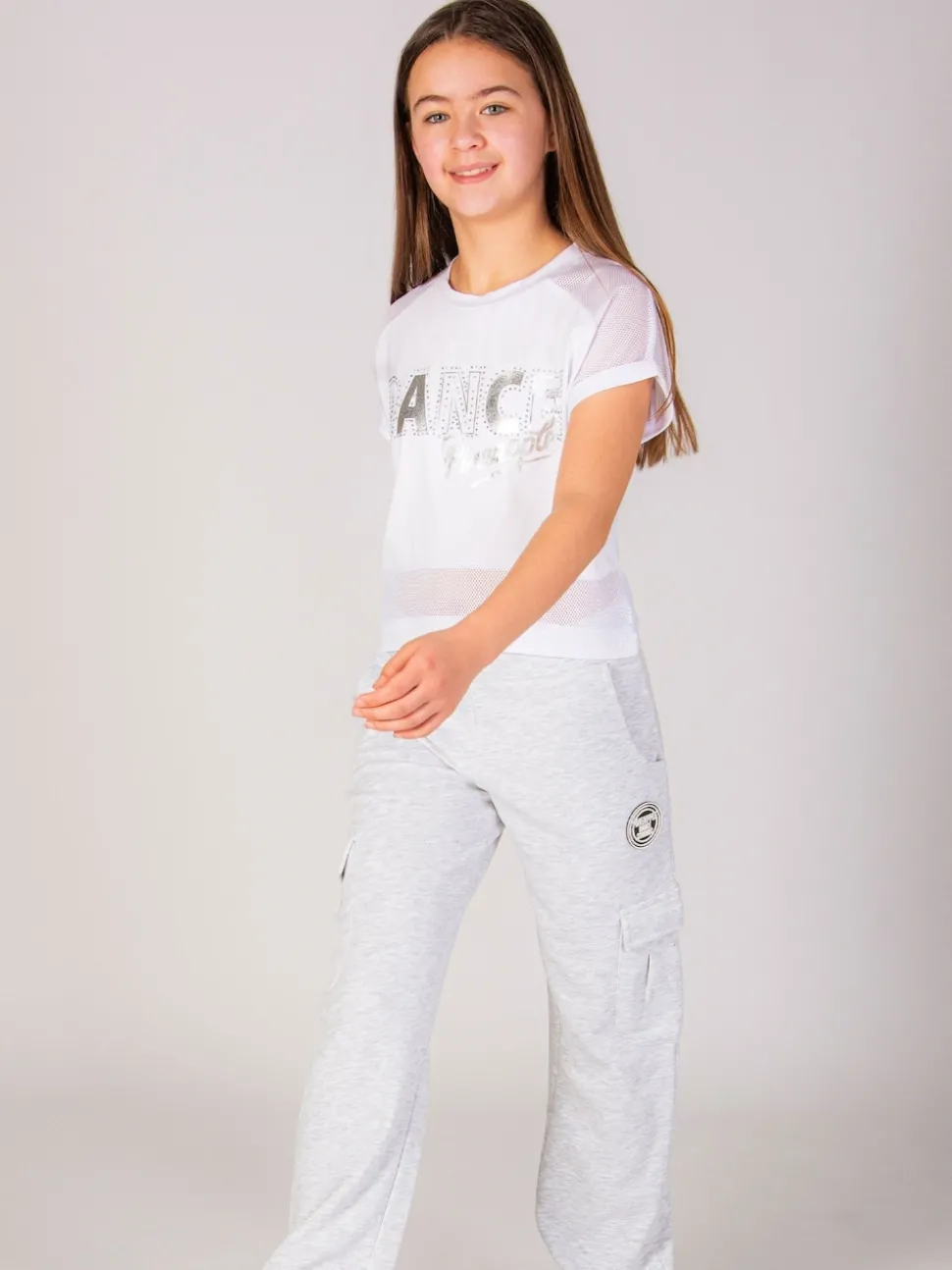 Pineapple Light Grey Wide Leg Girls Cargo Joggers