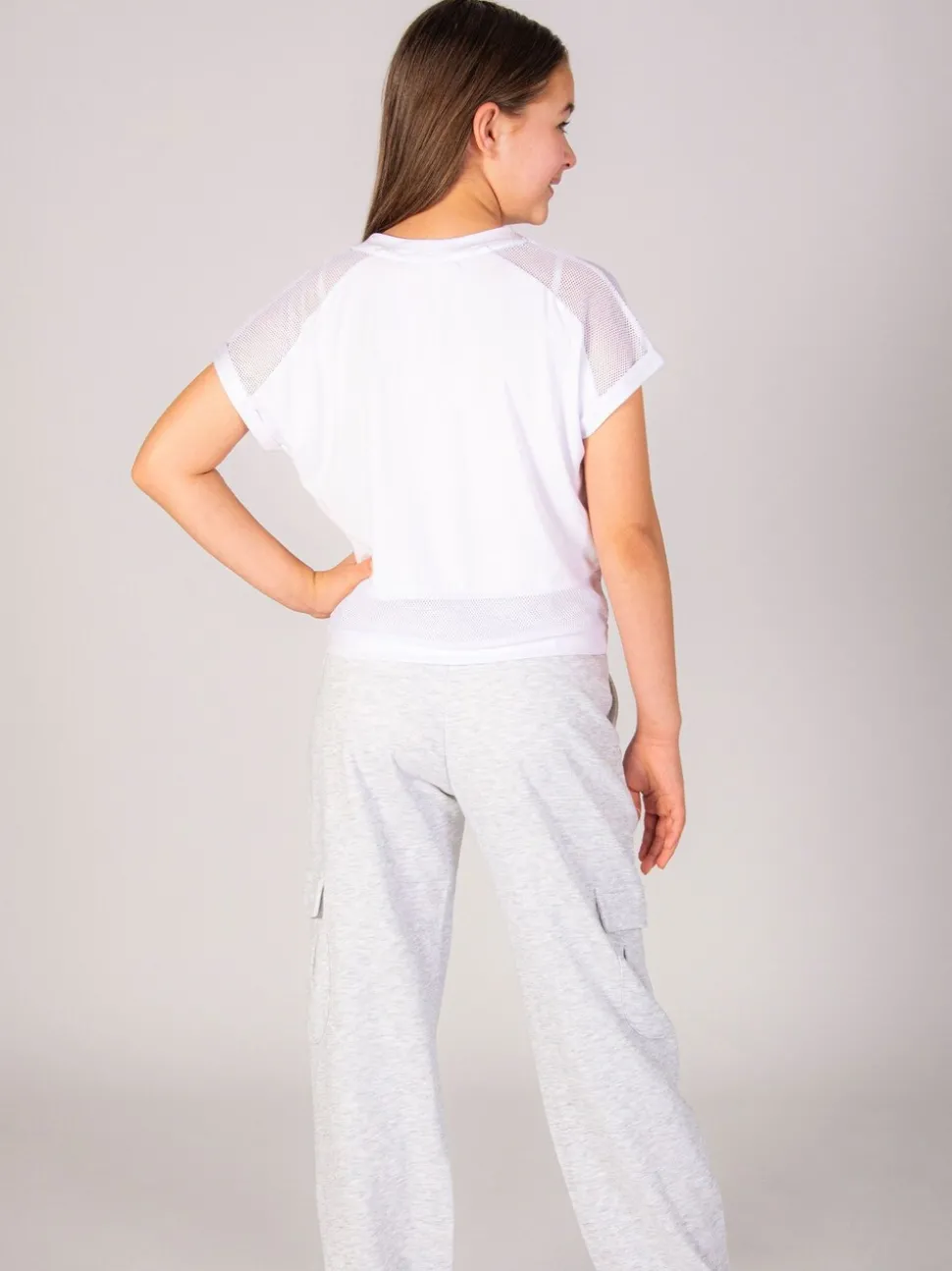 Pineapple Light Grey Wide Leg Girls Cargo Joggers