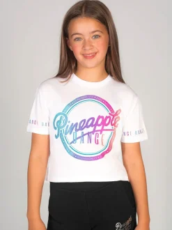 Pineapple White Logo Girls Crop T-Shirt