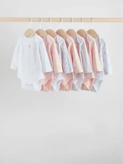 Pink 7 Pack Long Sleeve Baby Bodysuit