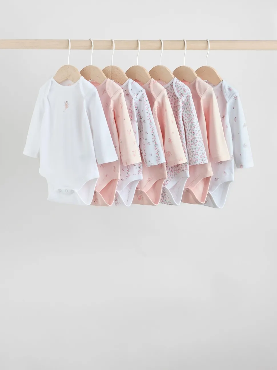 Pink 7 Pack Long Sleeve Baby Bodysuit