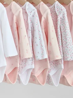 Pink 7 Pack Long Sleeve Baby Bodysuit