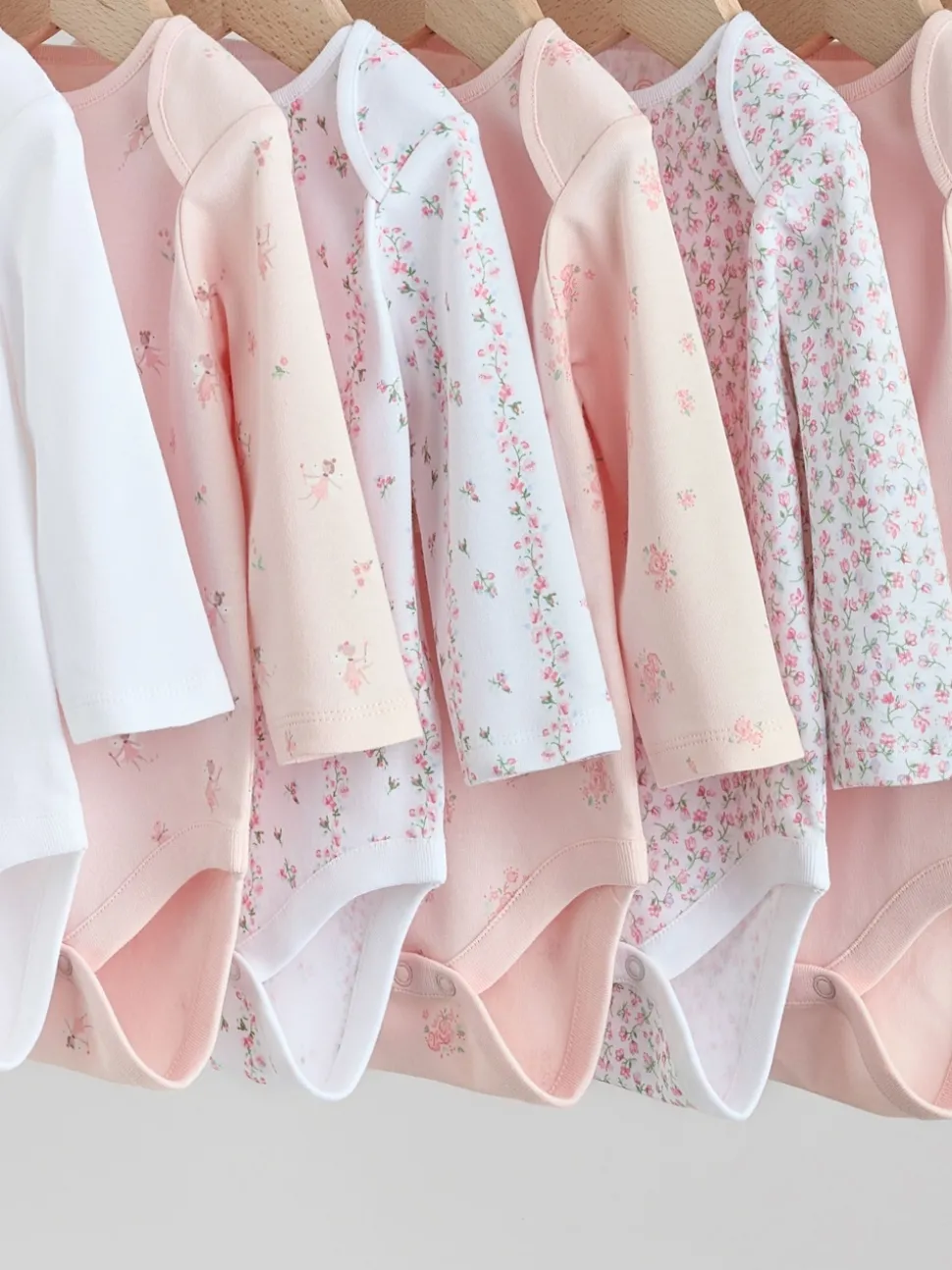 Pink 7 Pack Long Sleeve Baby Bodysuit