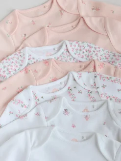 Pink 7 Pack Long Sleeve Baby Bodysuit
