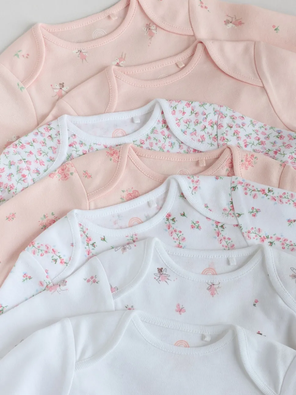 Pink 7 Pack Long Sleeve Baby Bodysuit