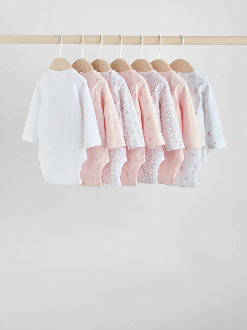 Pink 7 Pack Long Sleeve Baby Bodysuit