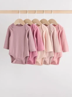 Pink 5 Pack Long Sleeve Baby Bodysuits
