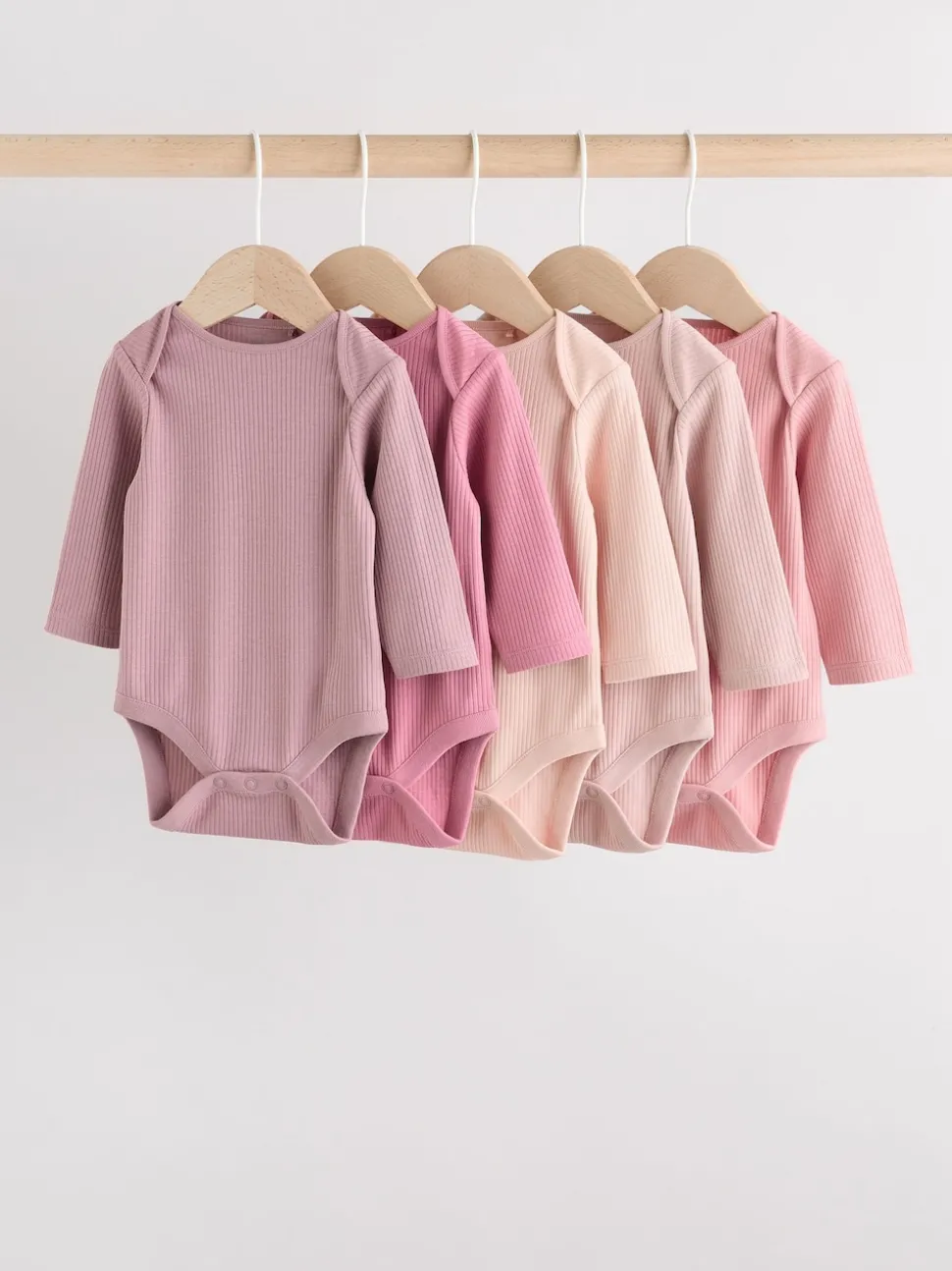 Pink 5 Pack Long Sleeve Baby Bodysuits