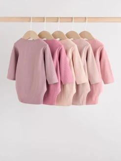 Pink 5 Pack Long Sleeve Baby Bodysuits