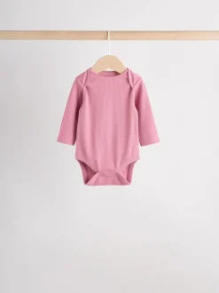 Pink 5 Pack Long Sleeve Baby Bodysuits