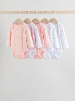 Pink 5 Pack Long Sleeve Baby Bodysuit