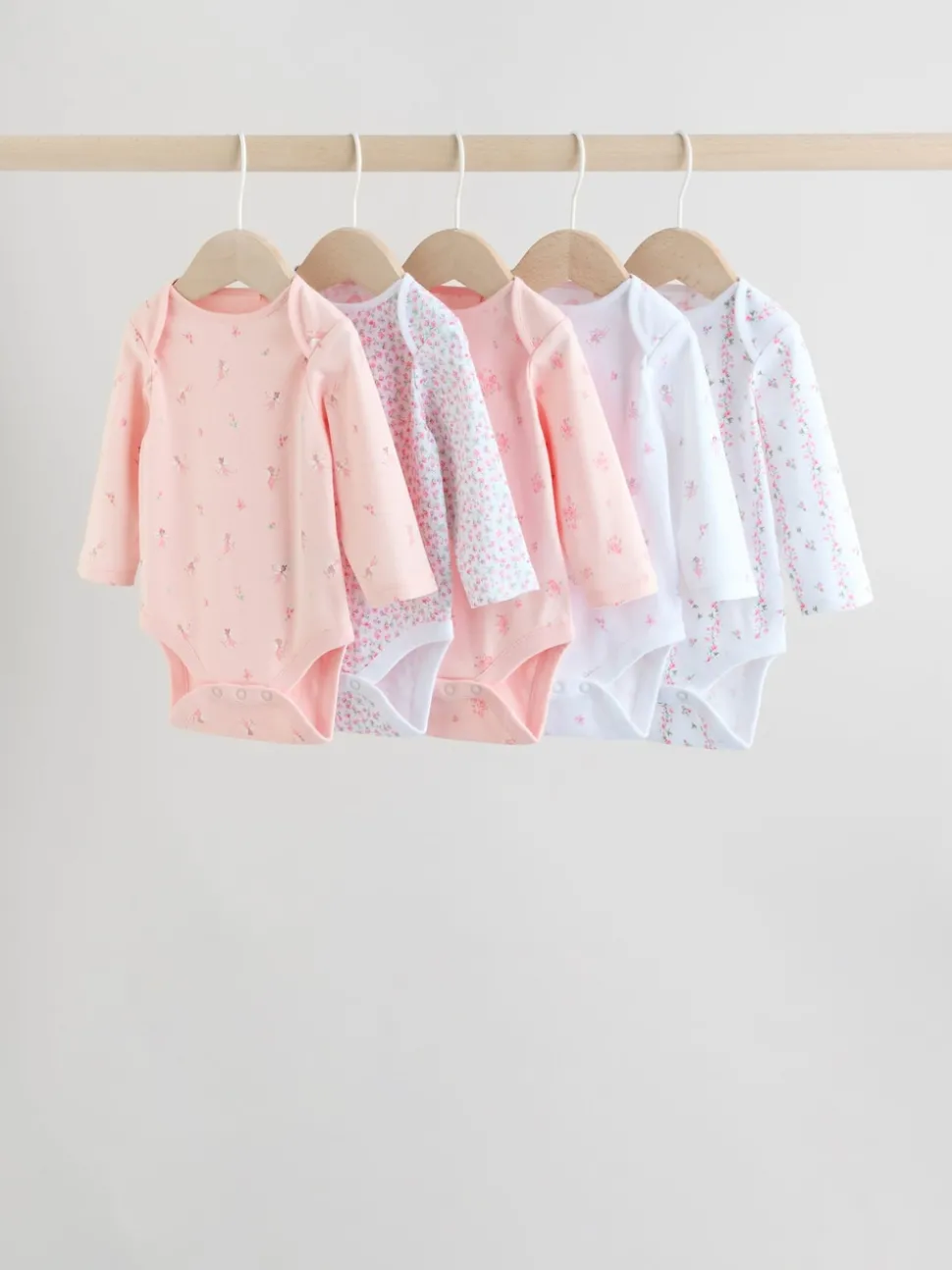 Pink 5 Pack Long Sleeve Baby Bodysuit