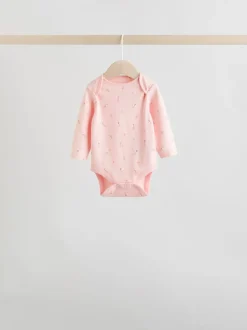Pink 5 Pack Long Sleeve Baby Bodysuit