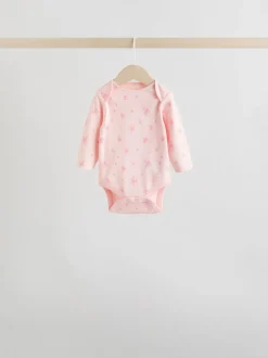 Pink 5 Pack Long Sleeve Baby Bodysuit