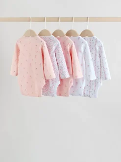 Pink 5 Pack Long Sleeve Baby Bodysuit