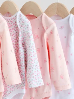 Pink 5 Pack Long Sleeve Baby Bodysuit