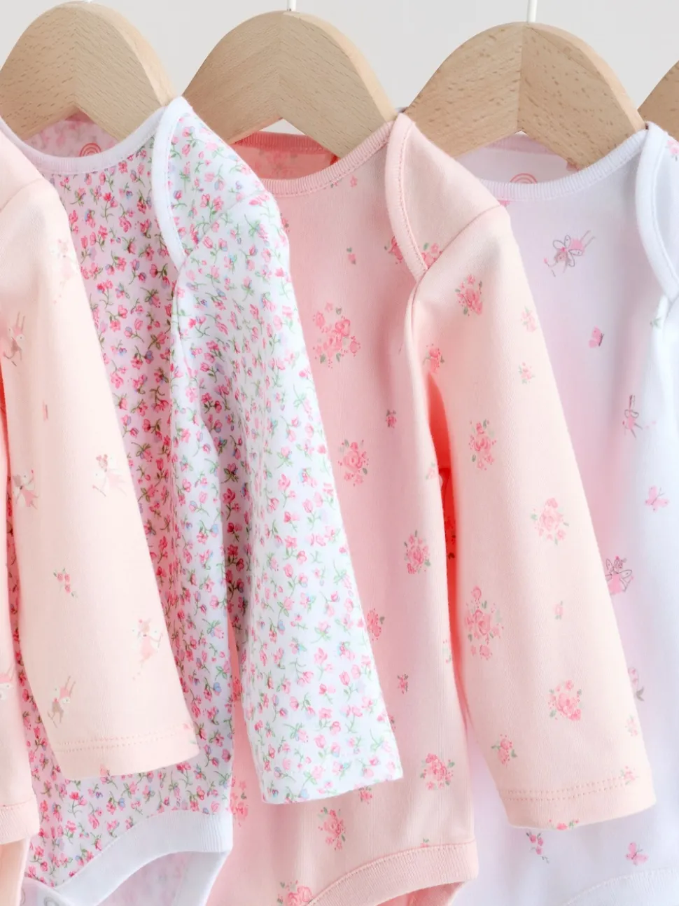Pink 5 Pack Long Sleeve Baby Bodysuit