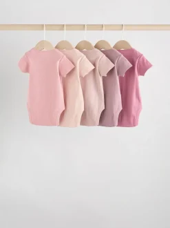Pink 5 Pack Short Sleeve Baby Bodysuits