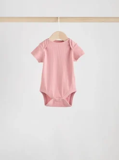Pink 5 Pack Short Sleeve Baby Bodysuits