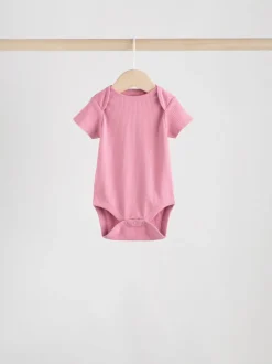 Pink 5 Pack Short Sleeve Baby Bodysuits